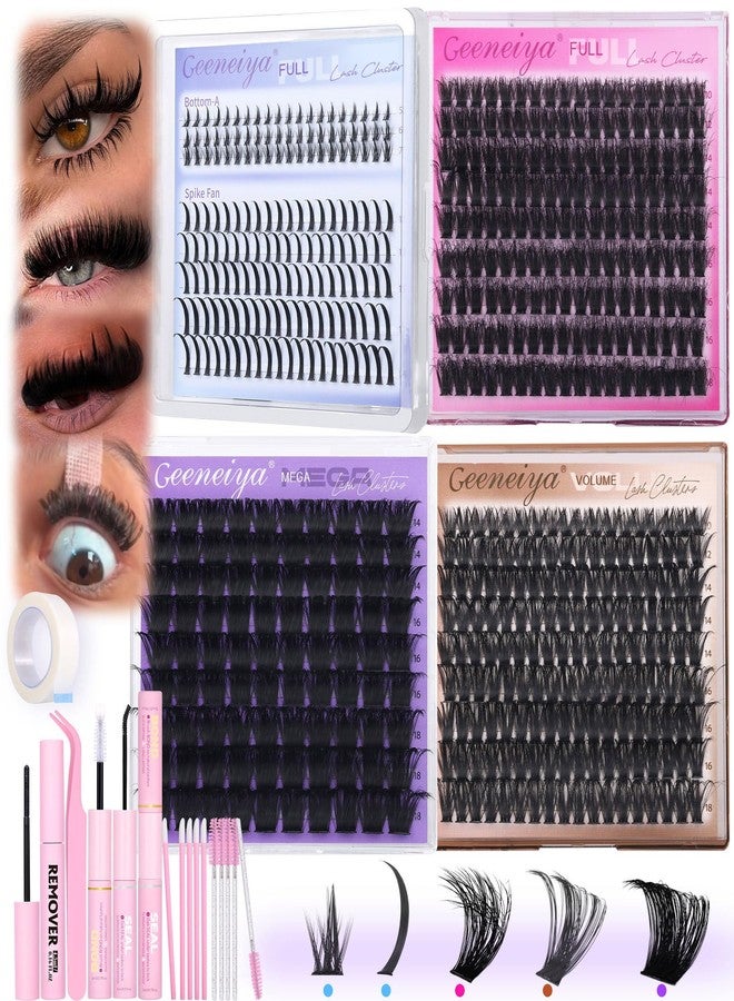 Geeneiya 5 Styles Lash Clusters Kit, Volume/Mega/Full/Bottom Eyelash Clusters Extensions with Lash Bond and Seal, Remover and Lash Extension Tools for Beginners and Proficient, DIY at Home Easily - Image 1
